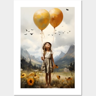 Girl With Yellow Balloons Posters and Art